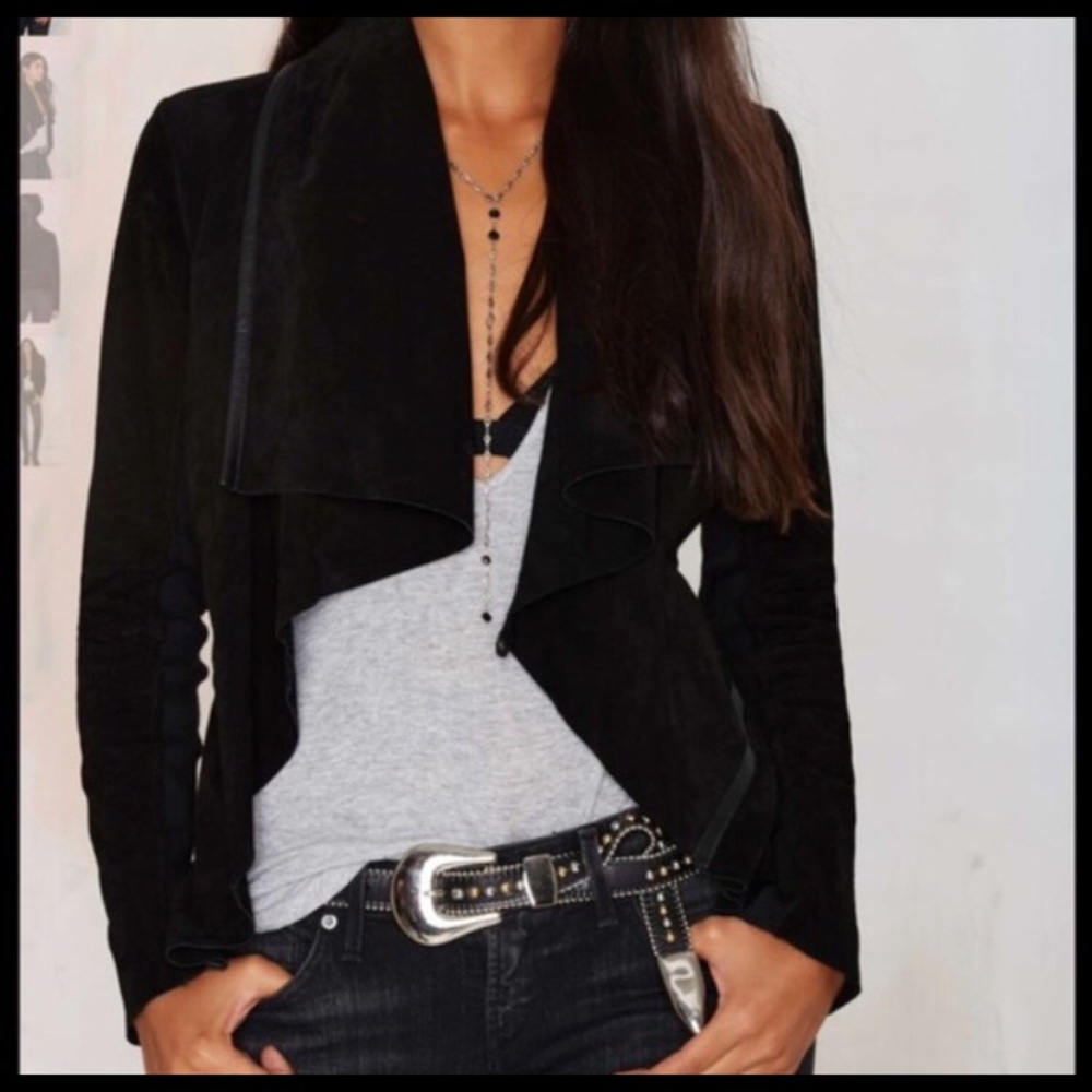 Black NYC suede drape jacket